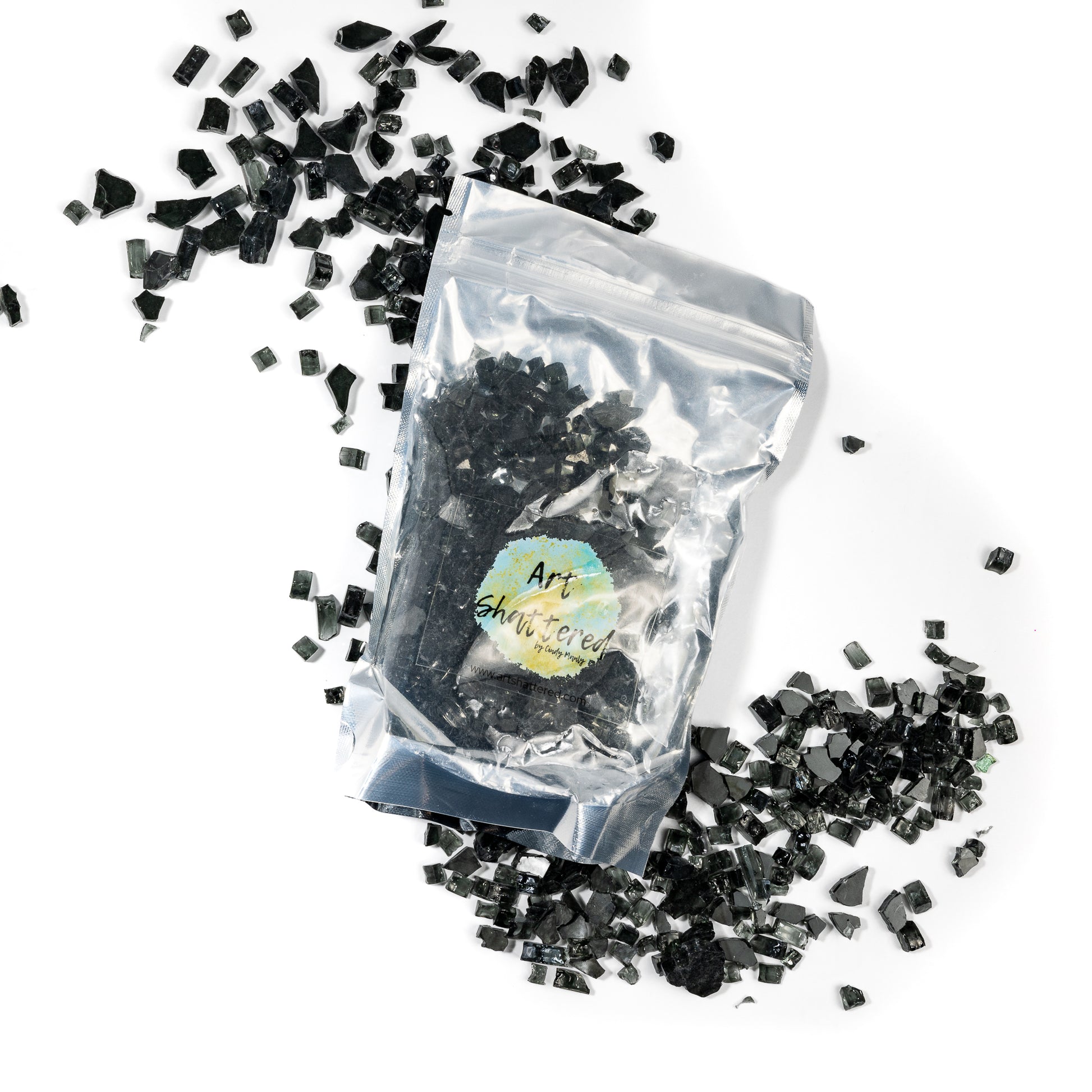 1/4" Black Classic Crushed Tempered Glass – 1 Pound Bag Ideal for resin art, mixed media, and home décor