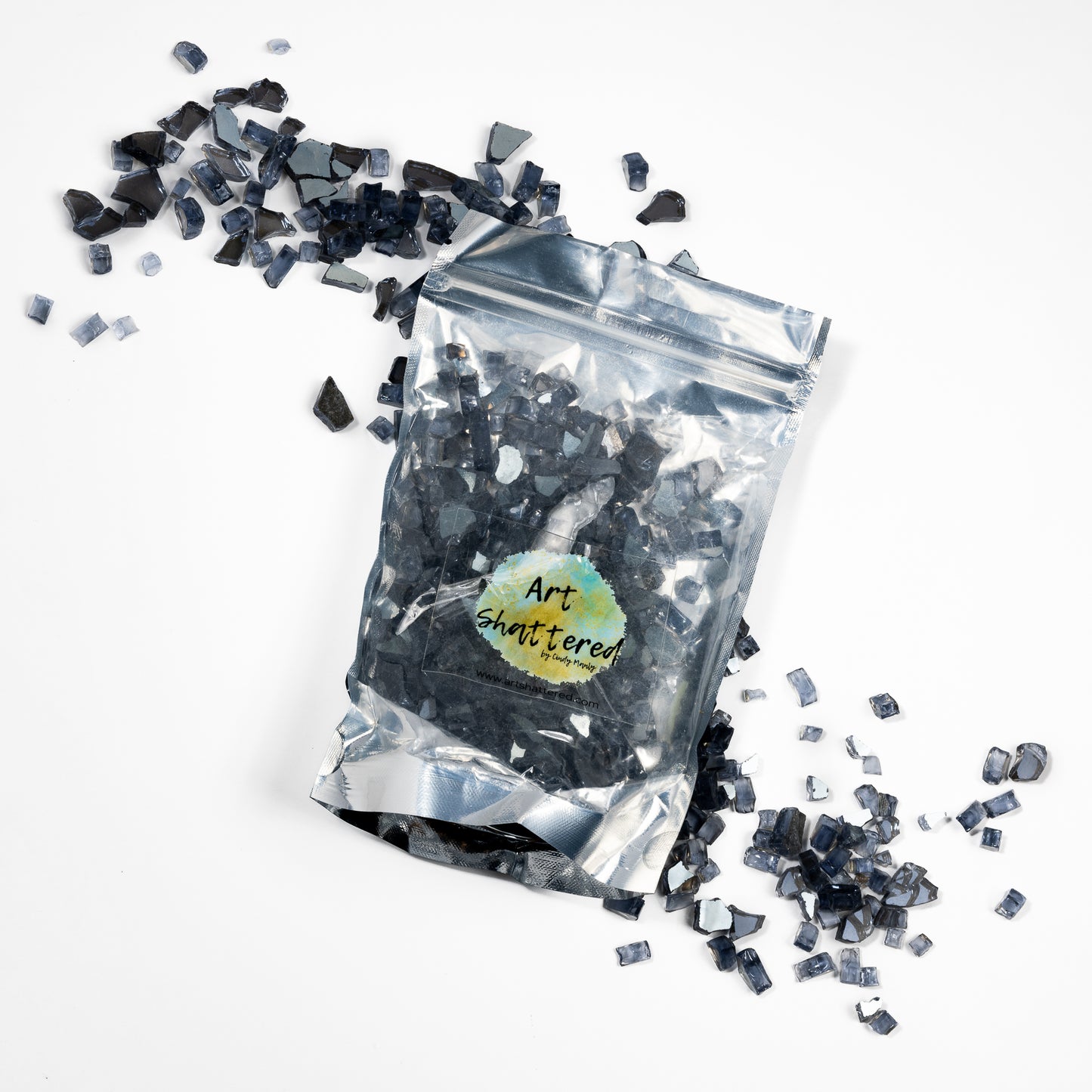 1/4" Gray Reflective Crushed Tempered Glass – 1 Pound Bag