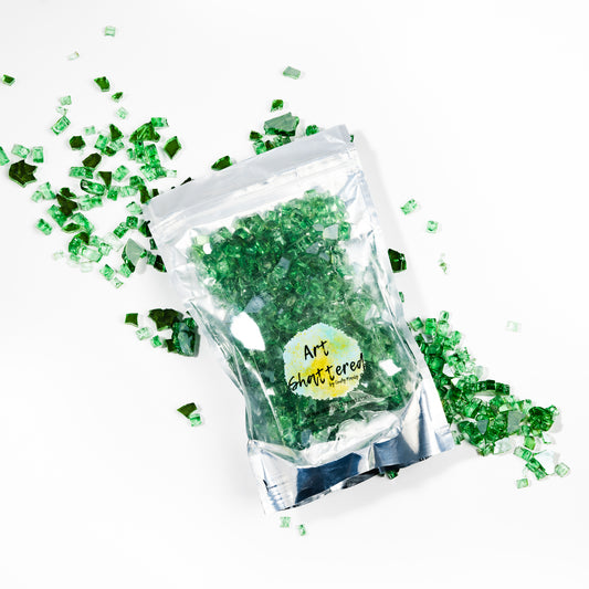 1/4" Green Reflective Crushed Tempered Glass – 1 Pound Bag